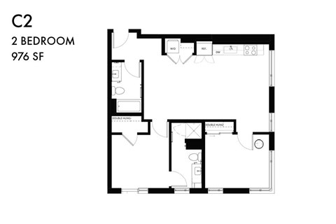 A floor plan of a 2 bedroom apartment.
